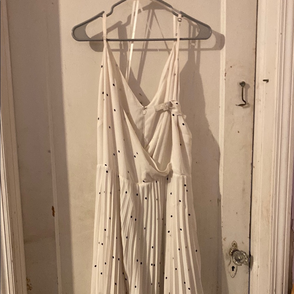 LOFT White Polka Dot Midi Dress